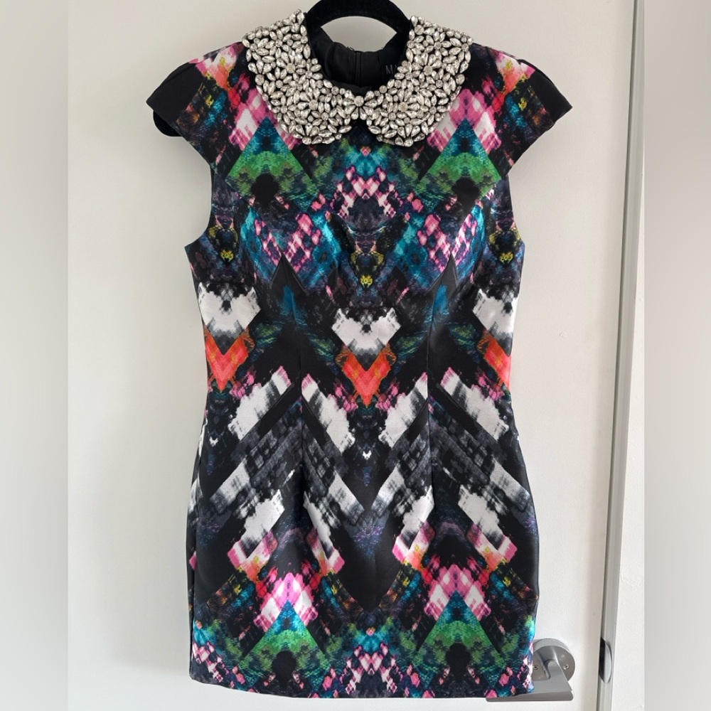 Maslavi Jewel-Neck Mini Dress, Size 4